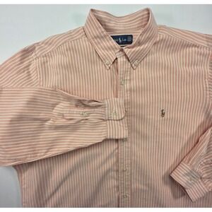 POLO RALPH LAUREN - Pink Salmon Striped Oxford LS Dress Shirt, Mens XL Flesh